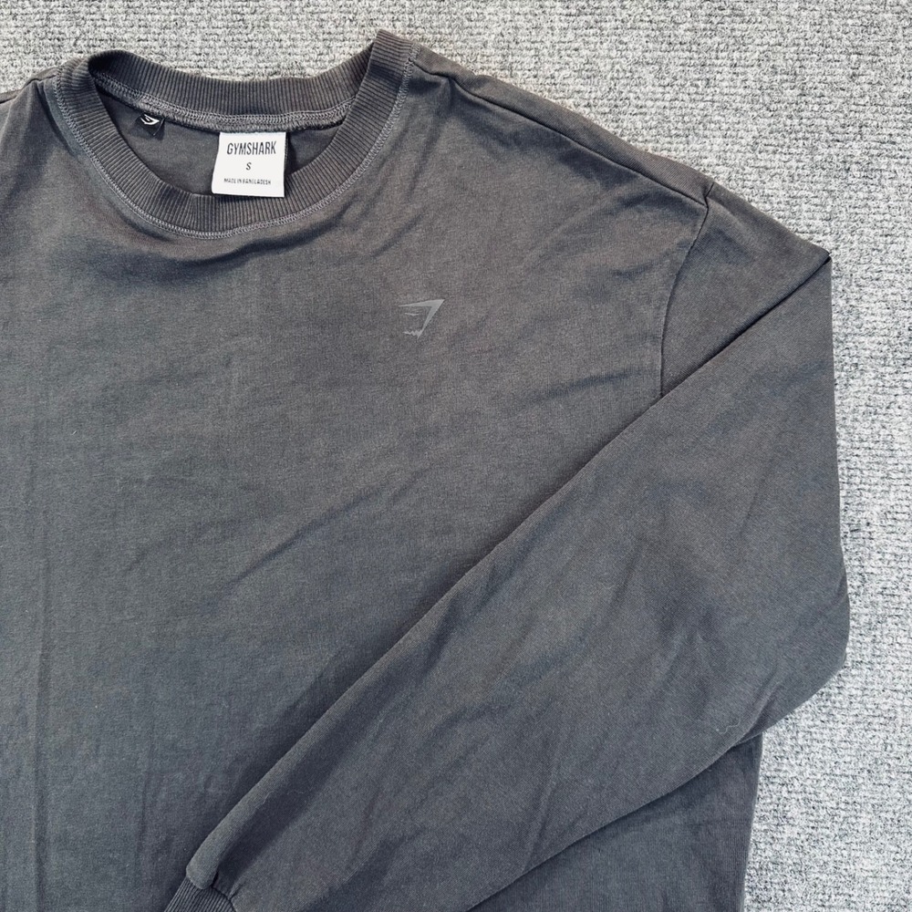 Gymshark Cotton Oversized Long Sleeve Crewneck Top Womens S Washed Black Heavy